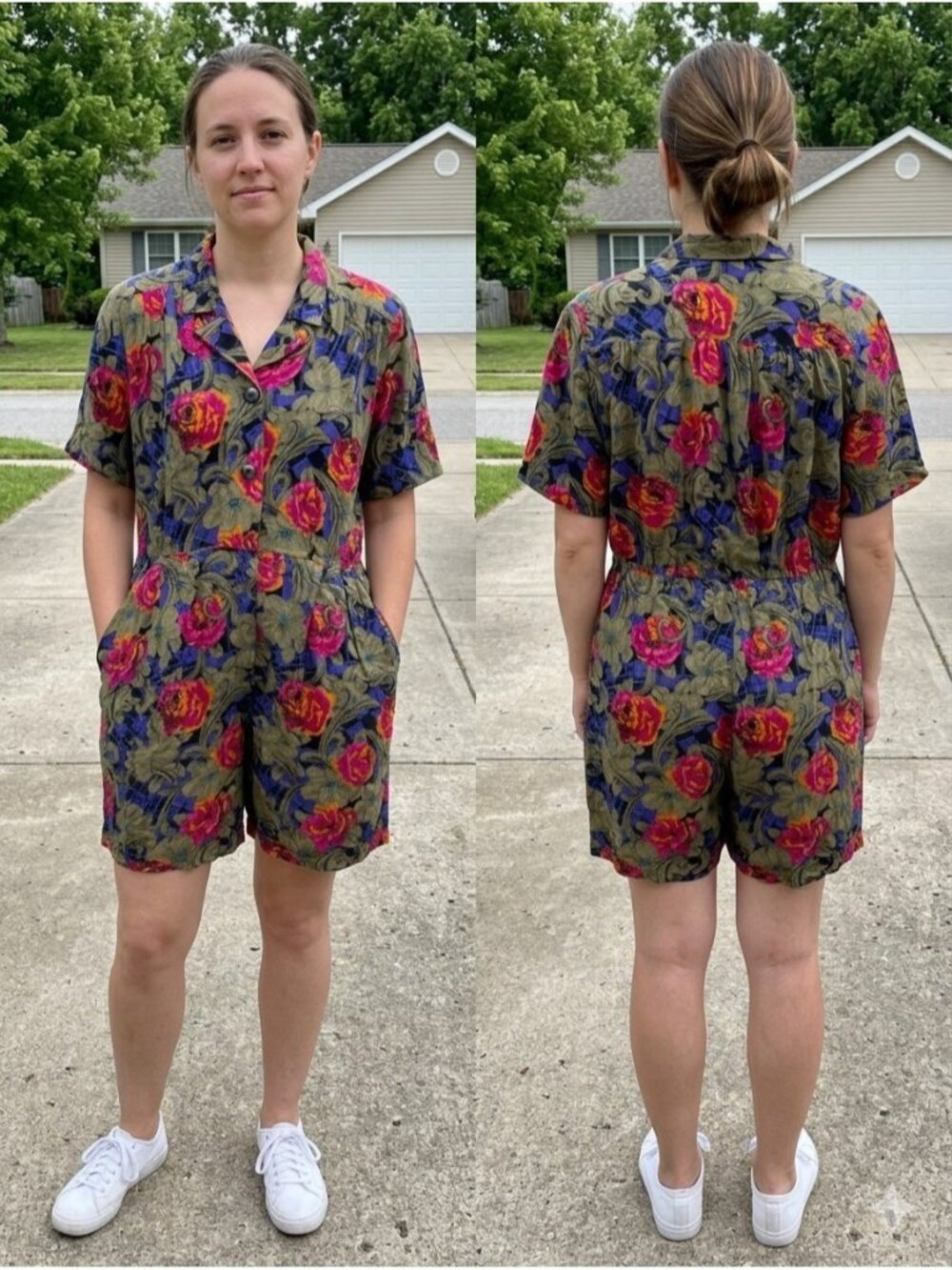 Vintage Tareti Howard Levi Romper Women's 12 Rayon Abstract Floral Jumpsuit USA